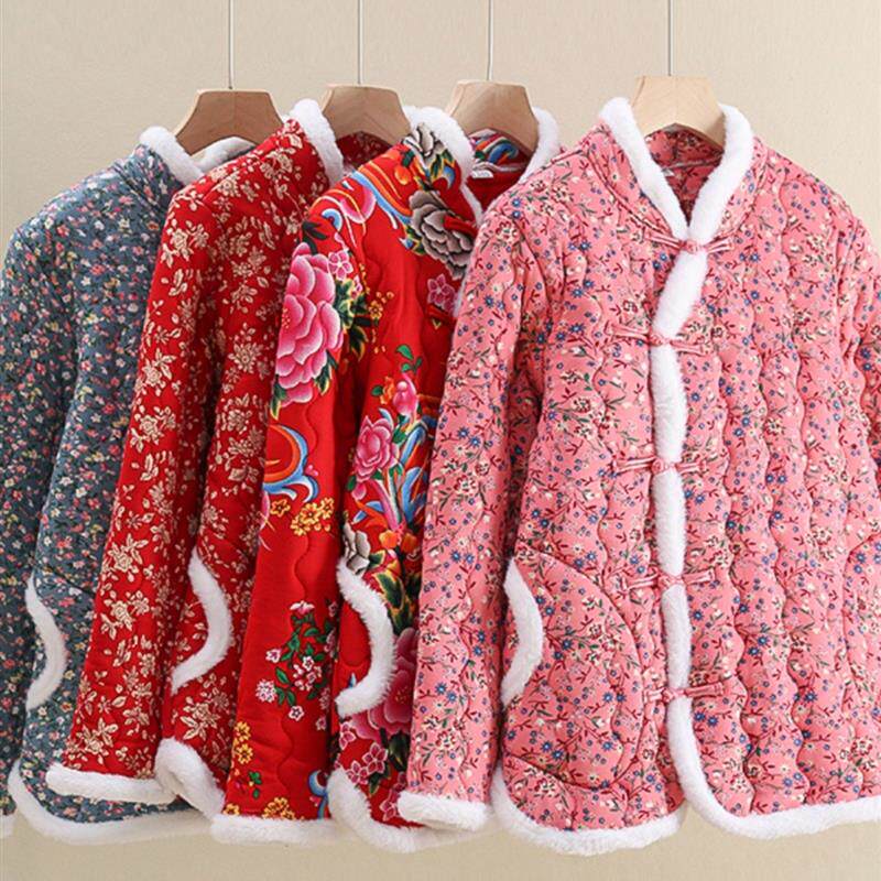 长袖2025年棉袄棉衣外套盘扣花棉服中国风冬季女士上衣东北大花袄