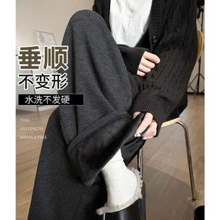 加绒慵懒松弛感裤 小个子休闲运动阔腿裤 子 女秋冬新款 深灰色糯米裤