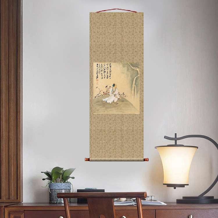 张大千观瀑图卷轴条幅挂画国画山水名画复制品中式书房玄关装饰画