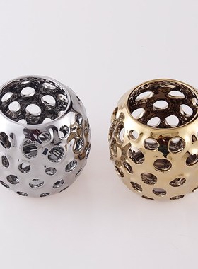 装攻略陶瓷现代电镀镂空几何摆件家居软装饰品书房客厅摆设品