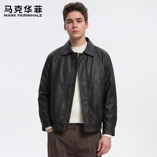 马克华菲加绒加厚保暖PU皮夹克男款美式休闲短款翻领男装皮衣外套