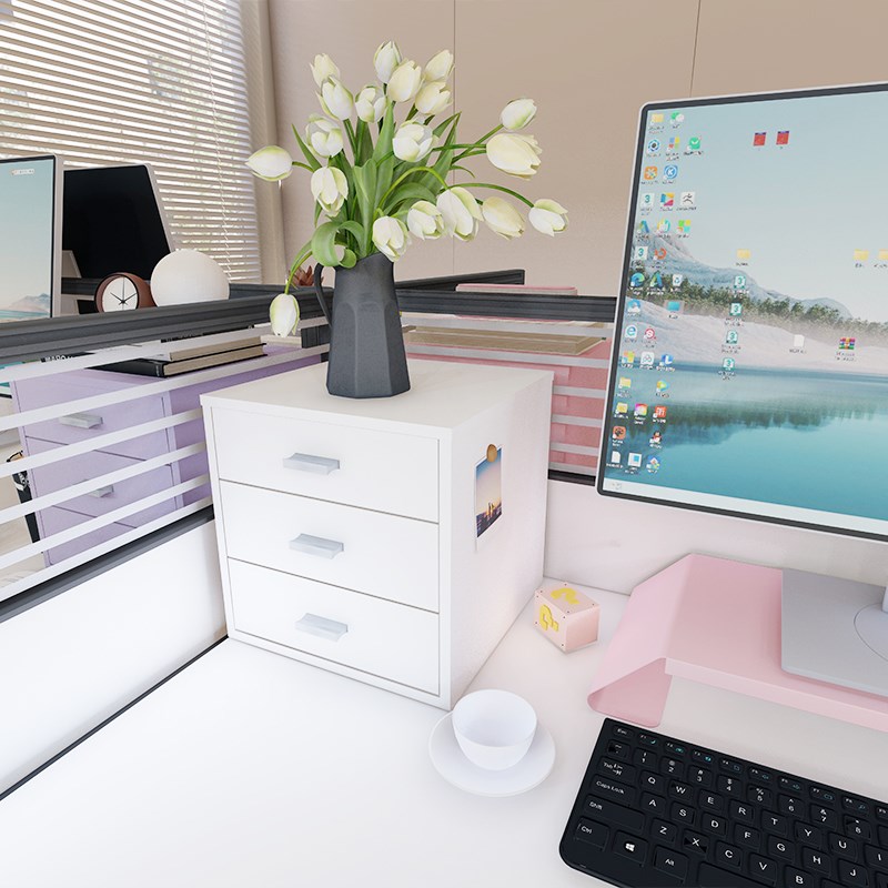 奶油风铁艺桌f面文件柜办公室储物柜收纳柜文件柜资料柜文件柜