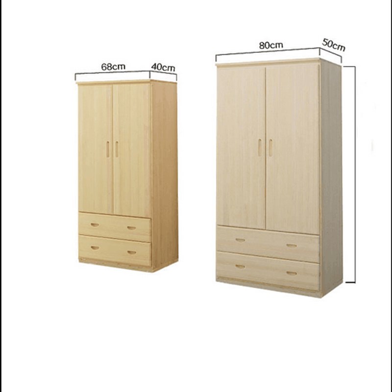 田园全实木衣柜对开2门带抽屉原木衣橱松P儿童简易衣柜可定制