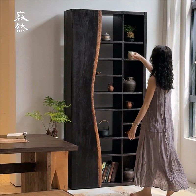 寂然 侘寂风博古架实木茶叶柜茶杯收纳架茶N水柜茶室边柜民宿书