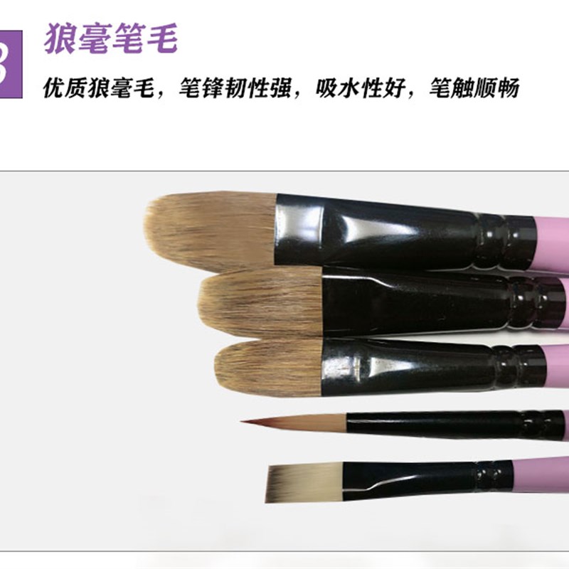 蔡伟斌老a师12支装水粉画笔紫色顺笔套装狼毫笔丙烯美术