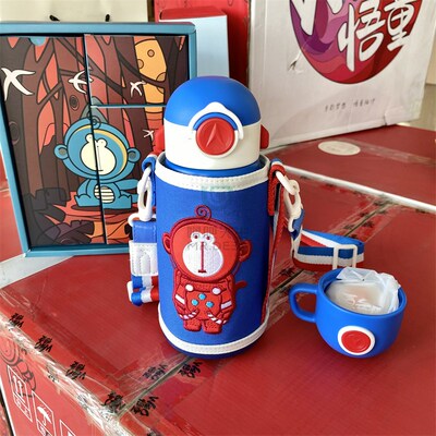 尾货 儿童保温杯吸r管杯双层不锈钢卡通双两盖饮水杯