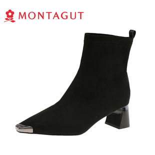 中筒真皮牛绒皮加厚棉靴子 新款 Montagut 梦特娇雪地靴女2025冬季