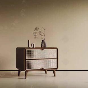 新中式实木床头柜家用卧室乌金木酒店民宿样板房客房边柜小型角几