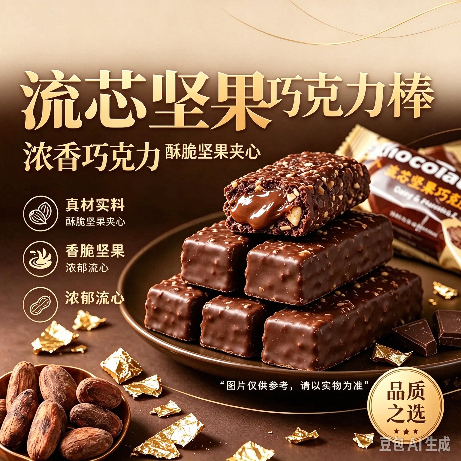 坚果流芯巧克力棒香浓夹心果仁巧克力条办公室下午茶小零食X