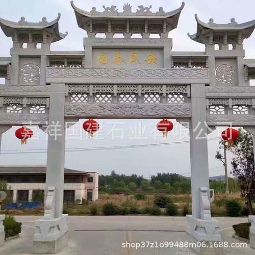 厂家直销花岗岩石牌坊石牌楼寺庙景区公园三门五门石雕牌坊石牌楼