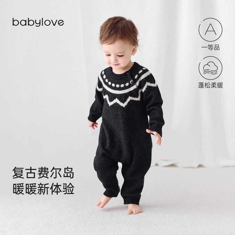 【清仓】babylove婴儿连体衣春秋款衣服毛线针织哈衣爬服宝宝毛衣图片