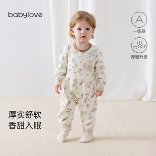宝宝哈衣爬服加厚打底保暖衣服 babylove婴儿连体衣秋冬款 清仓