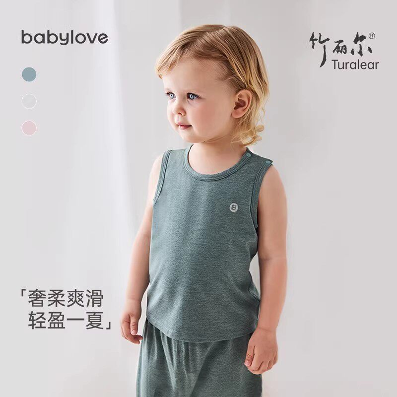 babylove婴儿背心夏季薄款纯色男女宝宝无袖t恤百搭上衣睡衣夏装