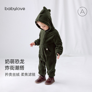 babylove婴儿连体衣秋冬丝绒连帽哈衣爬服宝宝可爱外出服 清仓