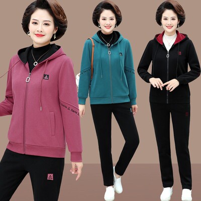 中老年运动休闲套装女冬季保暖新款40岁5L0妈妈冬装加绒加厚两件