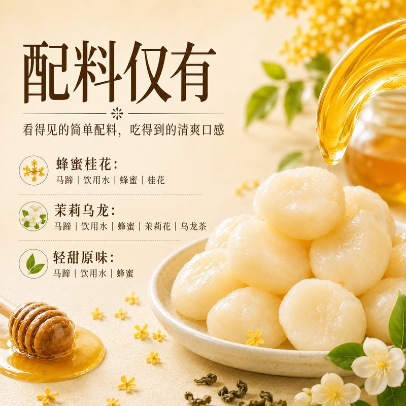 蹄鉴蜂蜜桂花脆马蹄轻甜脆爽开袋即食罐头荸荠解腻康休闲小零食