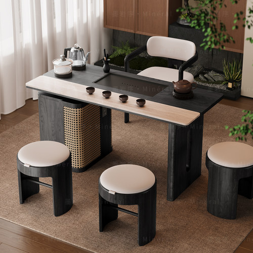 宋氏美学茶桌家用小茶台实木客厅小型高级感泡茶桌岩板阳台茶桌椅