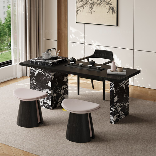 意式茶桌家用小茶台轻奢极简客厅小型高级感泡茶桌岩板阳台茶桌椅