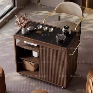 胡桃木实木茶桌烧水壶一体可移动茶台边柜储物柜工夫茶泡茶桌家用