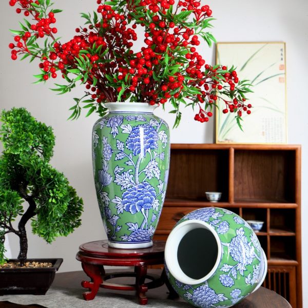 新中式青花瓷陶瓷花水培插花器家居软装书房公室客厅装饰摆件