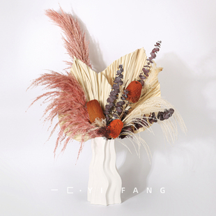 一匚现代抽象样板间白色寒川褶皱器 客厅玄关艺瓶