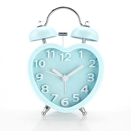 爱心塑料儿童闹钟金属铃带夜灯时钟学生静音桌面小台钟
