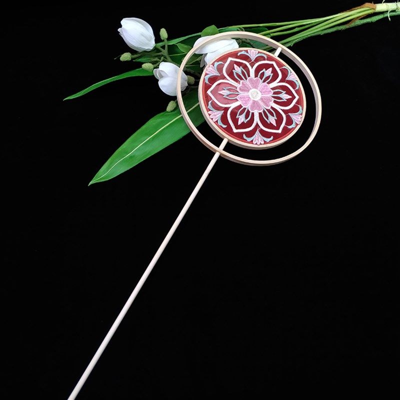 古风圈环长柄团扇舞蹈走秀扇子扇框汉服拍照红色di喜扇材料,居家日用,扇子,淘宝优惠券,粉丝福利购,淘宝优惠卷