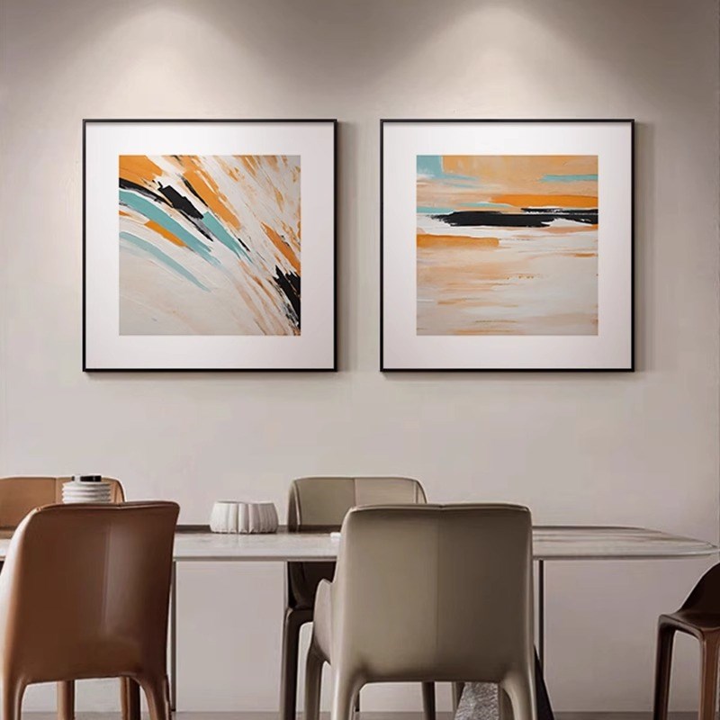 现代简约餐厅装饰画抽象小众艺术方形客厅挂画饭厅餐桌背景墙壁画图片