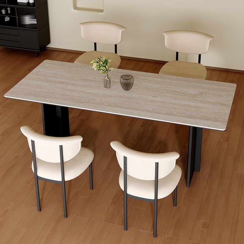 法式洞石岩板餐桌家用客厅22新款中古风餐台复古长方形饭桌