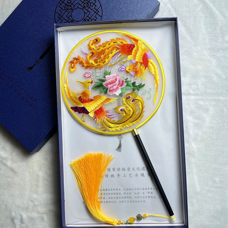 苏州 纯手工 面绣复古团扇古风汉服舞蹈扇国风长扇子工艺扇,特色手工艺,刺绣,淘宝优惠券,粉丝福利购,淘宝优惠卷