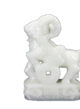 天然白玉石雕刻生肖羊摆件如意吉祥羊客厅玄关电视柜工艺品装饰品