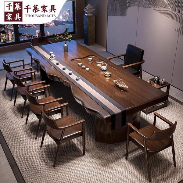 千慕新中式茶桌实木公室大板泡茶桌家用实木茶台喝茶的桌子全套