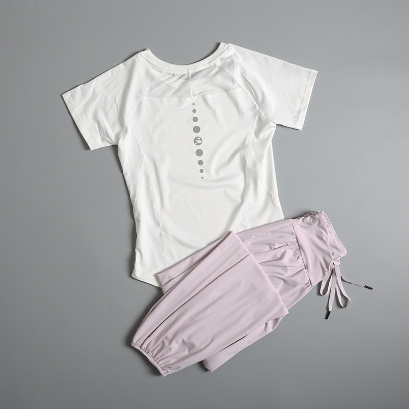 跑步运动套装女夏季2025新款时尚短袖瑜伽服健身长裤速干衣晨跑服