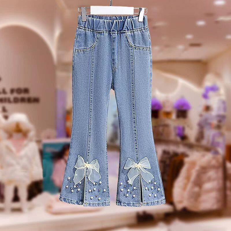 女童喇叭牛仔裤春秋新款中大童女孩休闲裤儿童炸街洋气薄款微喇裤