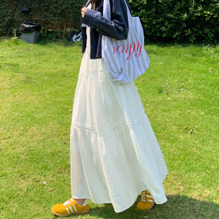 高腰显瘦a字伞裙中长款 白色甜美风半身裙女2025夏新款 蓬蓬蛋糕裙
