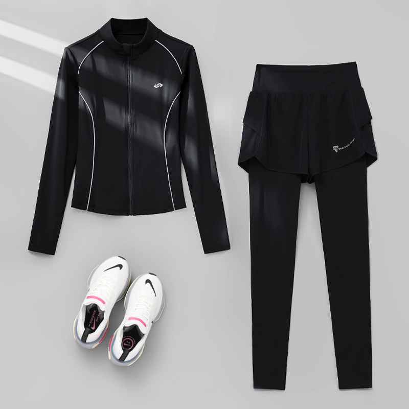 跑步运动套装女春季瑜伽服拉链外套速干衣户外晨跑健身训练服长袖