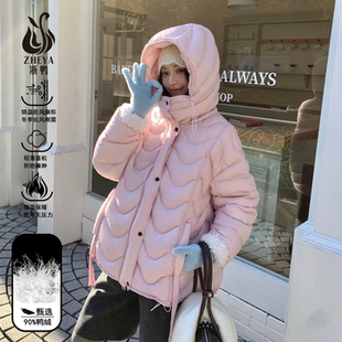 超流行的波浪纹短款羽绒服2025冬新款甜妹风连帽90白鸭绒保暖外套