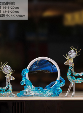 中式招财鹿摆件高档玄关客厅酒柜电视柜办公室装饰品创意家居水晶