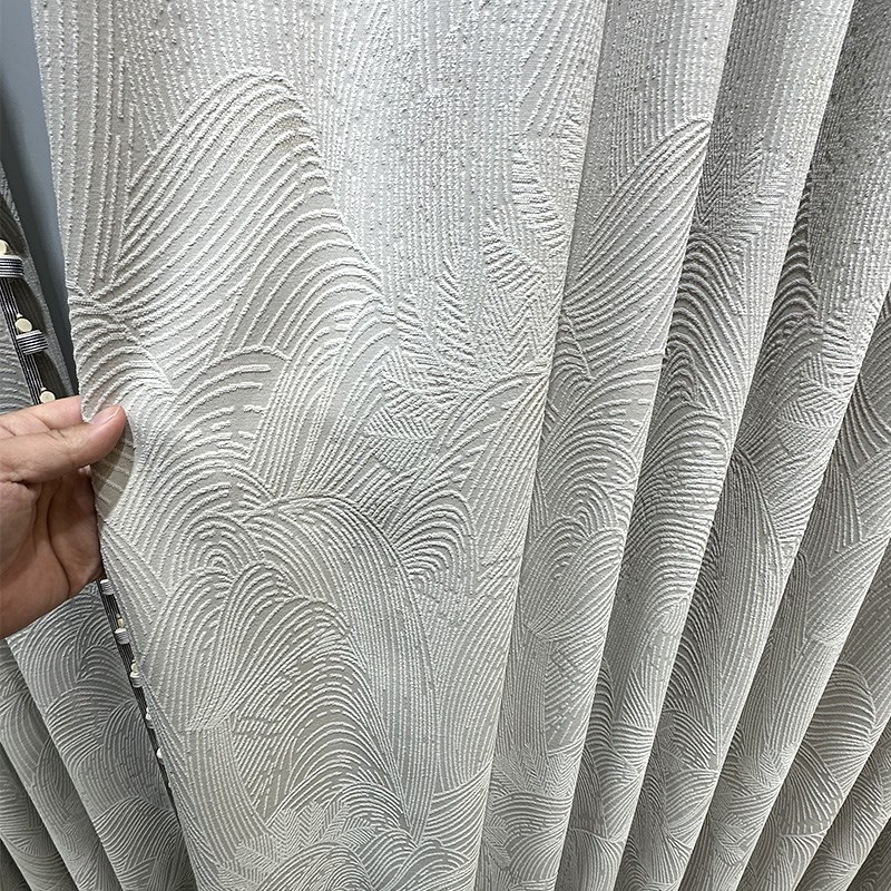 2024年新款中式客厅雪尼尔灰色遮光浮雕卧室落地定制窗帘沧海桑田