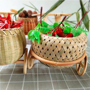 手工腾越竹编竹藤制工艺品创意迷你小单车小竹筐装饰道具