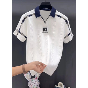 休闲商务轻奢 2025欧美站高奢同款 潮牌夏季 提花撞色条纹polo衫 短袖
