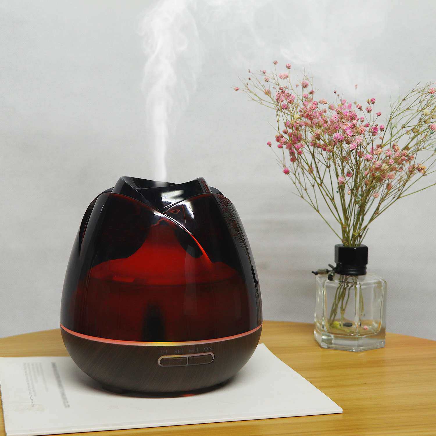 新品电商创意玫瑰加湿器空气净化器加湿器七彩夜灯加湿器厂家
