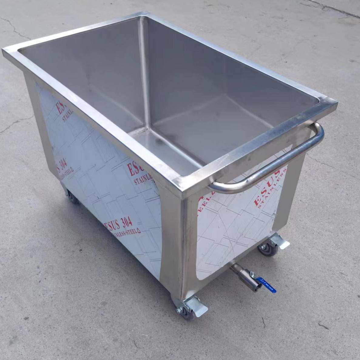 移动式不锈钢方形储物箱储水箱工业储水桶手推车浸泡池卤煮桶