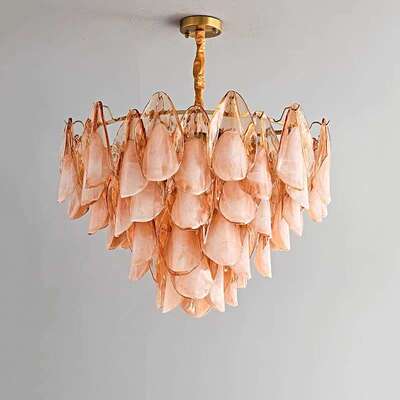 法式Murano穆拉诺客厅吊灯琥珀色花瓣手工玻璃中古轻奢卧室餐厅灯