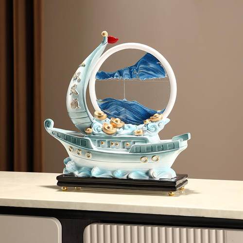 一帆风顺帆船流沙画摆件创意沙漏客厅酒柜电视柜办公室桌面装饰品