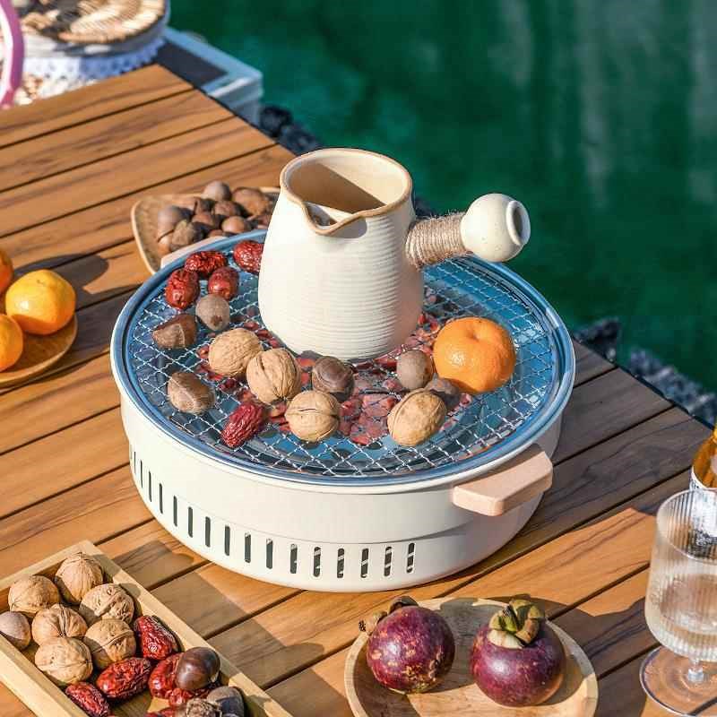 围炉煮茶桌子户外取暖炉家用野餐炭火炉便携式露营烧烤套装围炉