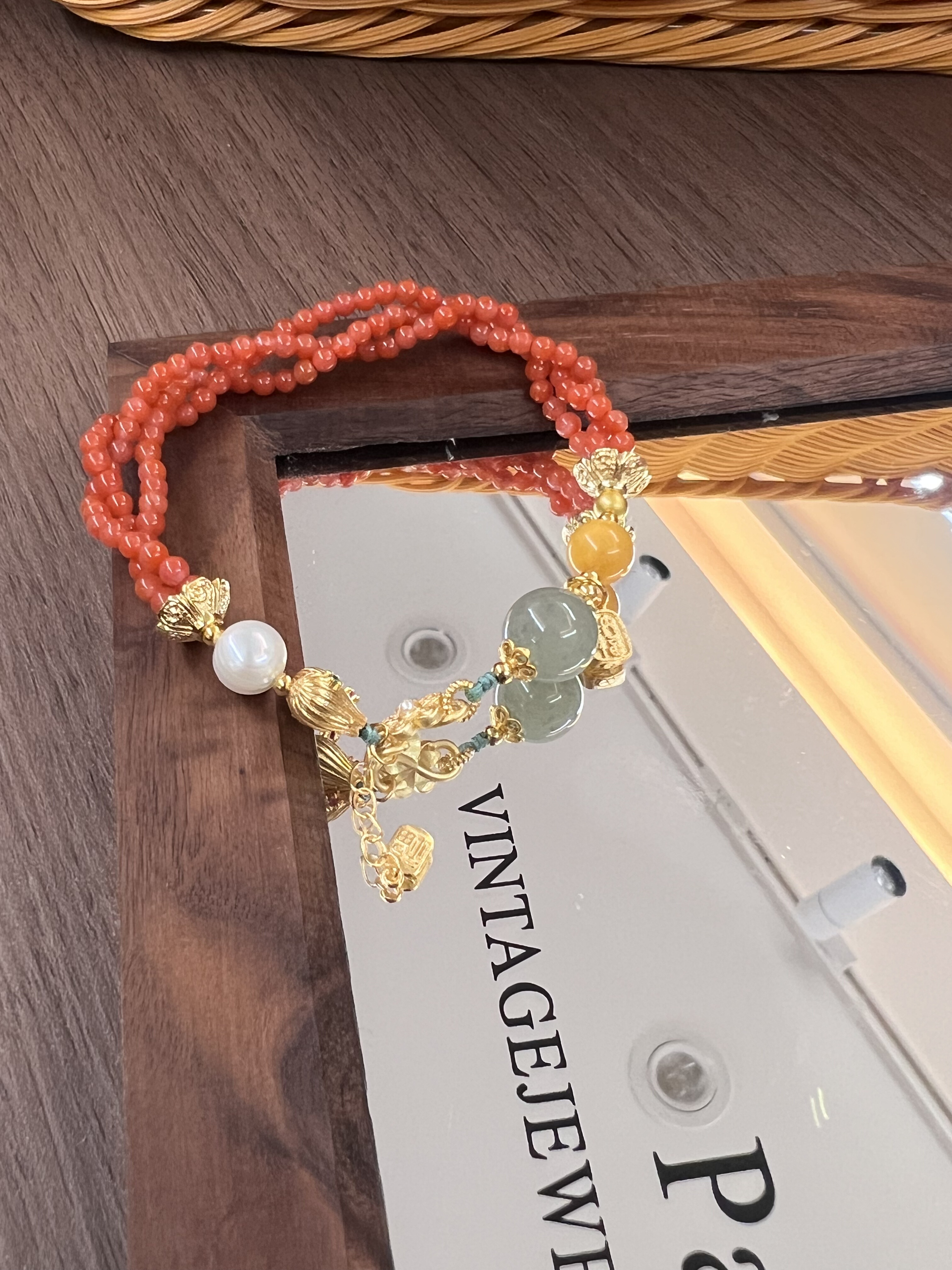 南红多圈手链搭“桶珠鎏金配饰葫芦”手串A29