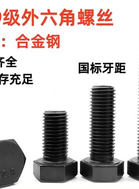 12.9级高强度外六角螺丝六角头螺栓GB5782/5783碳钢外六发黑螺钉
