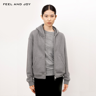 简约外套女匹马棉双面毛圈连帽卫衣运动开衫 FEELANDJOY秋季 新款