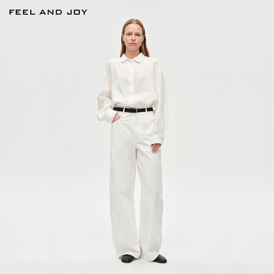 砂洗全棉阔腿裤女极简通勤裤子